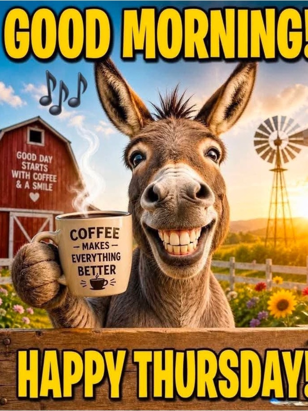 Cute Donkey Coffee Mug Wall Art - Sunny Farm Morning